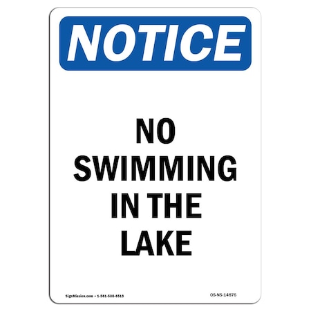 Signmission Safety Sign, OSHA Notice, 5" Height, No Swimming In The Lake Sign, Portrait, 10PK OS-NS-D-35-V-14876-10PK